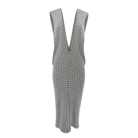 Comme des Garcons Dresses & Skirts - 80's Tricot Comme des Garçons Grey Gingham Wool Blend Plunge Maxi Dress